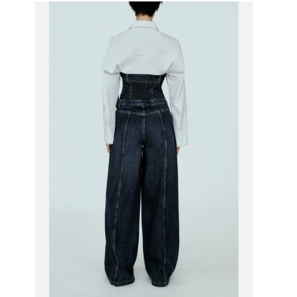ZARA Strapless Wide Leg Denim Jumpsuit NEW - Picture 6 of 15
